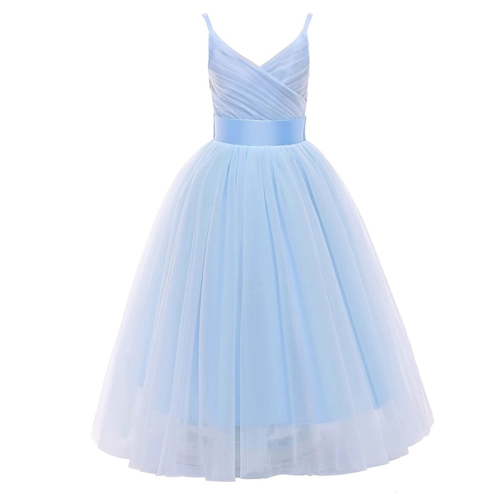 Glamulice Light Blue Flower Girl Dress Lace Bridesmaid Long A Line